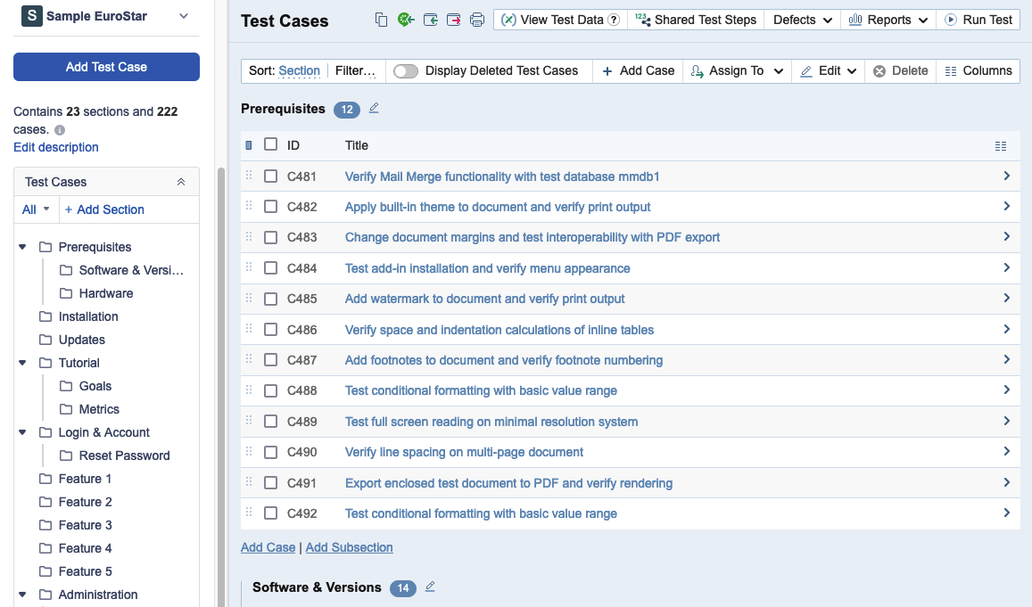 TestRail Test Cases